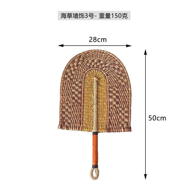 KIMLUD, Seaweed Weaving Fan Nordic Hand Woven Decoration Wall Hanging of Homestays Background Living Room Entrance Household Wall Decor, 03, KIMLUD Womens Clothes