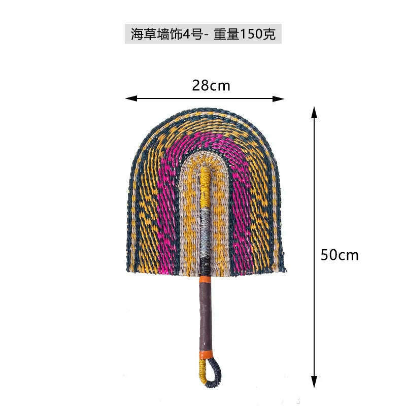 KIMLUD, Seaweed Weaving Fan Nordic Hand Woven Decoration Wall Hanging of Homestays Background Living Room Entrance Household Wall Decor, 04, KIMLUD Womens Clothes
