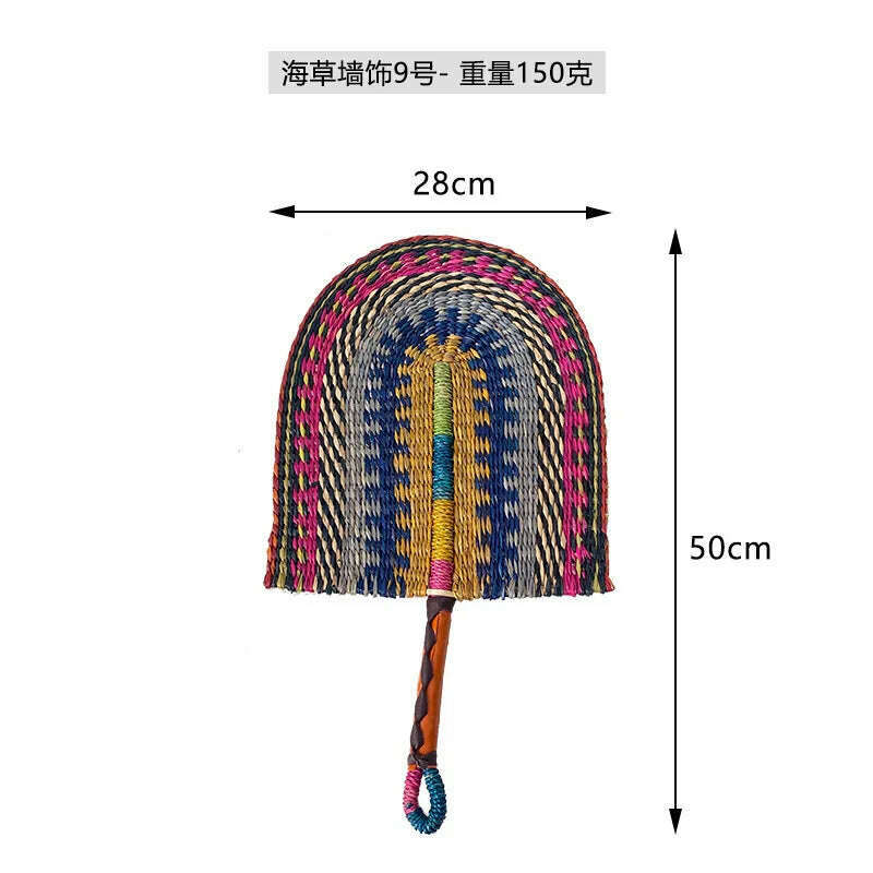 KIMLUD, Seaweed Weaving Fan Nordic Hand Woven Decoration Wall Hanging of Homestays Background Living Room Entrance Household Wall Decor, 09, KIMLUD Womens Clothes