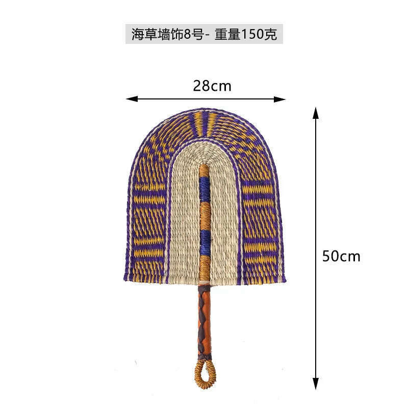 KIMLUD, Seaweed Weaving Fan Nordic Hand Woven Decoration Wall Hanging of Homestays Background Living Room Entrance Household Wall Decor, 08, KIMLUD Womens Clothes
