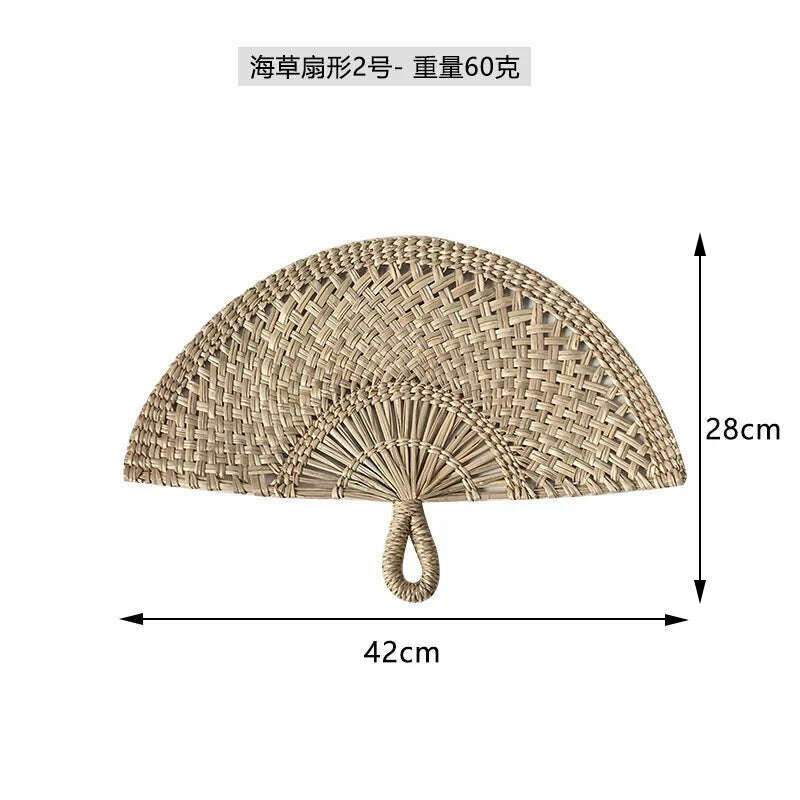 KIMLUD, Seaweed Weaving Fan Nordic Hand Woven Decoration Wall Hanging of Homestays Background Living Room Entrance Household Wall Decor, 12, KIMLUD Womens Clothes