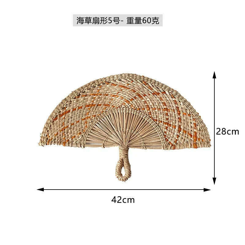 KIMLUD, Seaweed Weaving Fan Nordic Hand Woven Decoration Wall Hanging of Homestays Background Living Room Entrance Household Wall Decor, 15, KIMLUD Womens Clothes