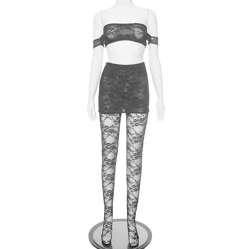 KIMLUD, See Through Black Lace Mesh 2 Piece Set Crop Top and Leggings Sexy Club Outfits Summer 2024 Women Elegant Clothes, KIMLUD Womens Clothes