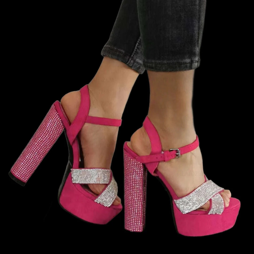 KIMLUD, SEIIHEM Women Platform Sandals Studded Crystal Thick Chunky Heels Faux Suede Pumps Party Prom Shoes Women Big Size 41 42 45 52, JY922 Fuchsia / 5, KIMLUD Womens Clothes