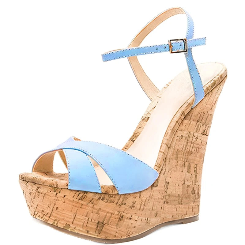 KIMLUD, SEIIHEM Women Sandals Platform Wedges Faux Suede High Heels Pumps Ankle Straps Handmade Ladies Shoes Woman Large Size 41 44 47, JY1472 Blue / 14, KIMLUD Womens Clothes