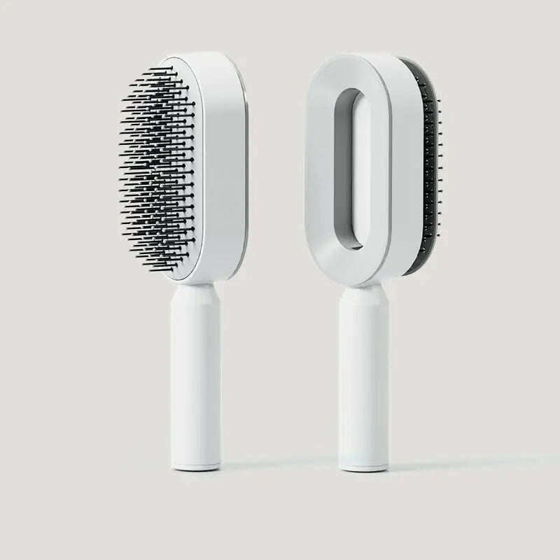 KIMLUD, Self Cleaning Hair Brush, 3D Air Cushion Massager Brush Airbag Massage Comb Brush, Shaping Comb Self Cleaning Hair Brush, WHITE, KIMLUD APPAREL - Womens Clothes
