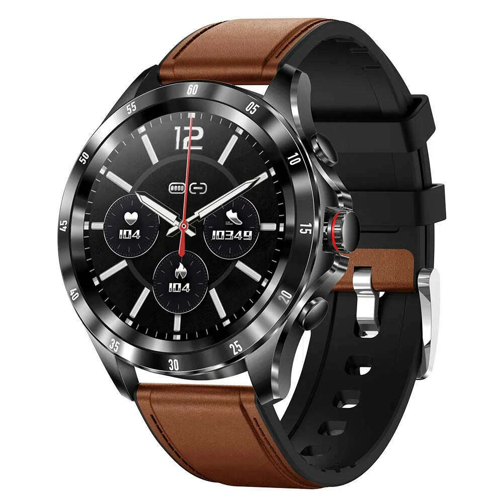 KIMLUD, SENBONO New Men's Smart Watch Max7 Bluetooth Answer Call Man Watch IP68 Waterproof Thermometer Tracker Sport Smartwatch Men 2022, brown leather, KIMLUD Womens Clothes