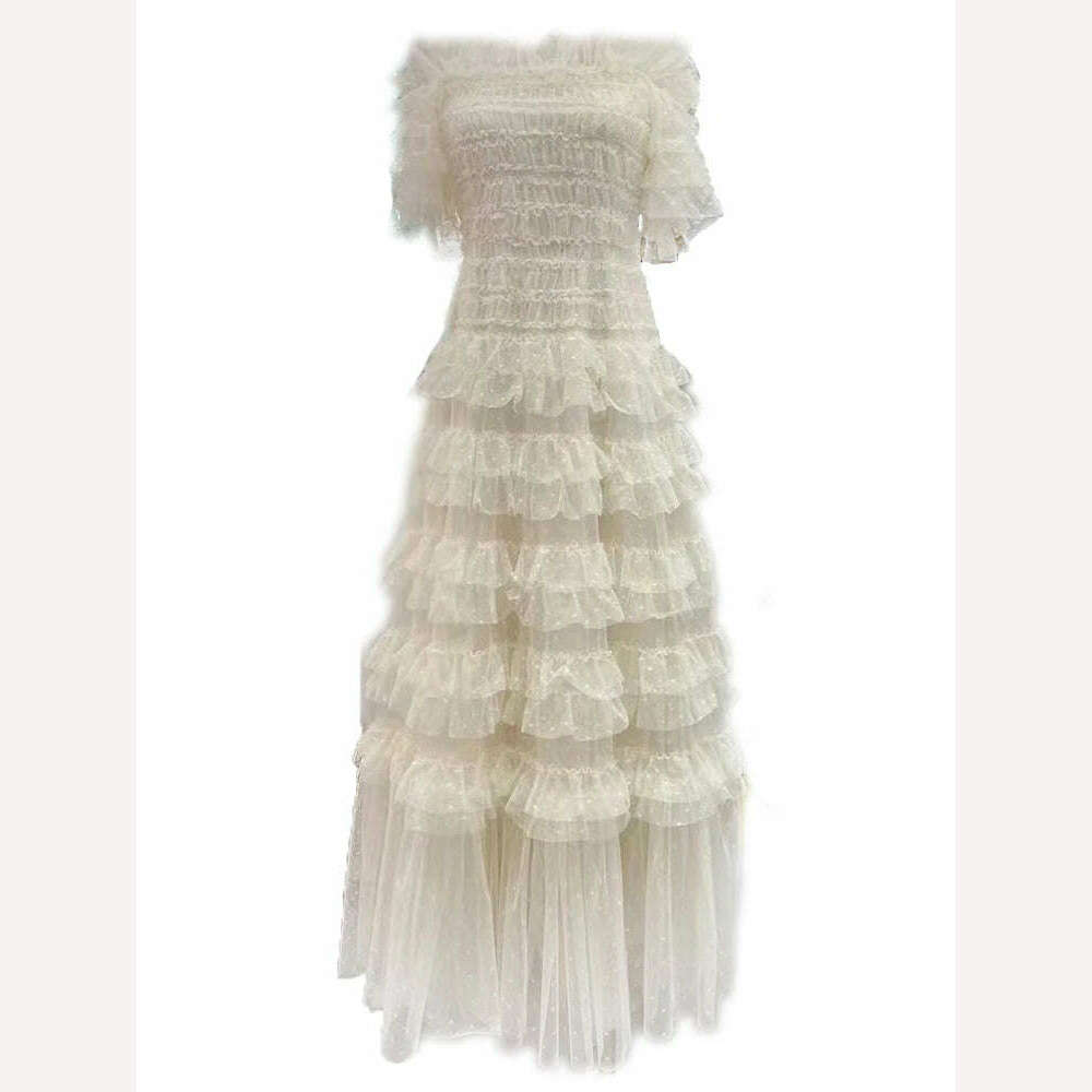 KIMLUD, SEQINYY Elegant Party Dress Summer Spring New Fashion Design Women Runway High Street Short Sleeve Ruffles Cake Elastic, Beige / S / CN, KIMLUD APPAREL - Womens Clothes