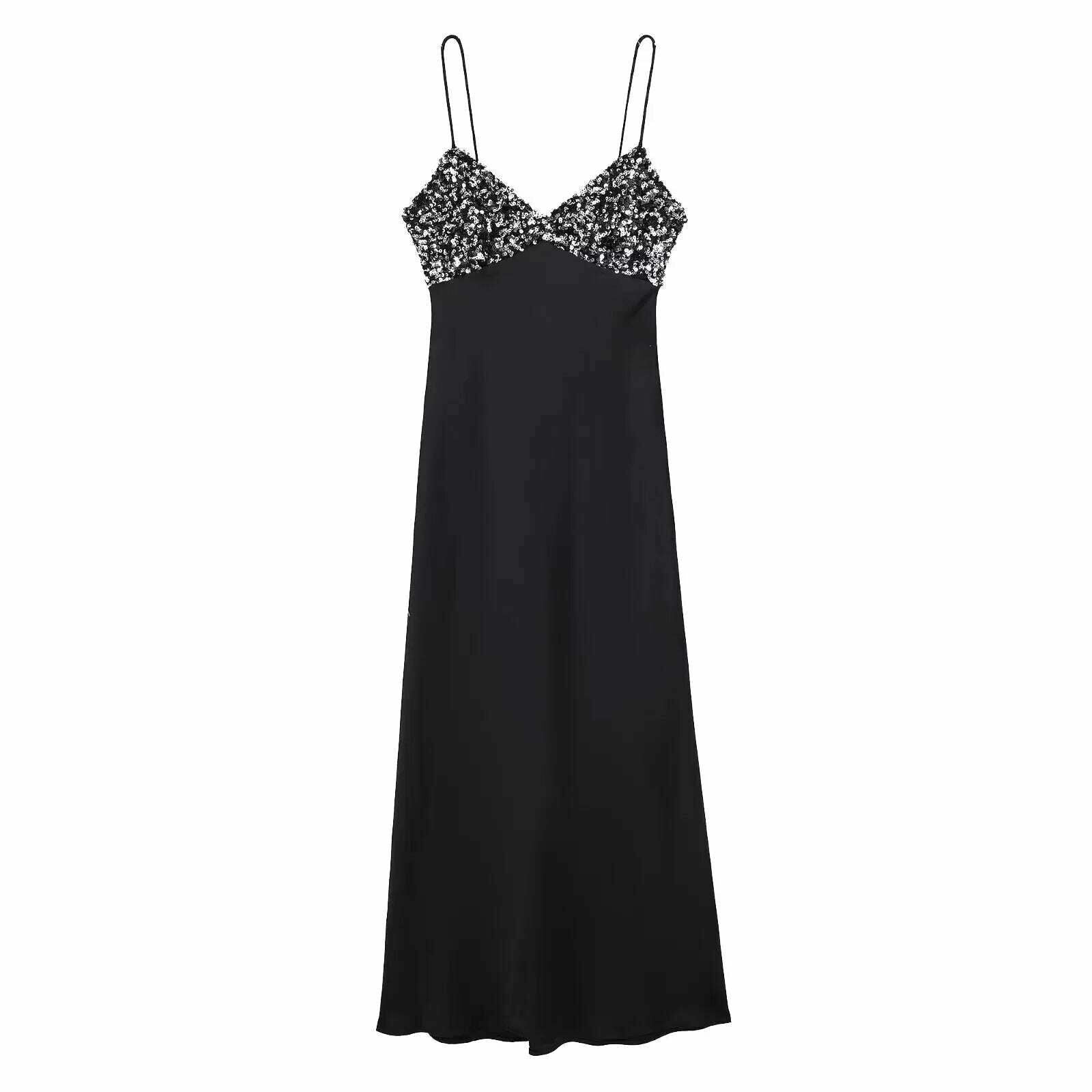 KIMLUD, Sequin Strap Dress For Women Autumn Elegant Loose V Neck Sleeveless Party Dresses Christmas Fashion Lady Evening Vestidos Robes, black / XS, KIMLUD APPAREL - Womens Clothes