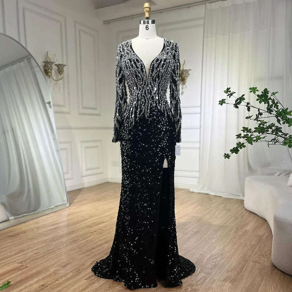 KIMLUD, Serene Hill Arabic Black Elegant Mermaid Beaded Luxury Evening Dresses Gowns for Women Wedding Party 2024 BLA72220, black / 6, KIMLUD Womens Clothes