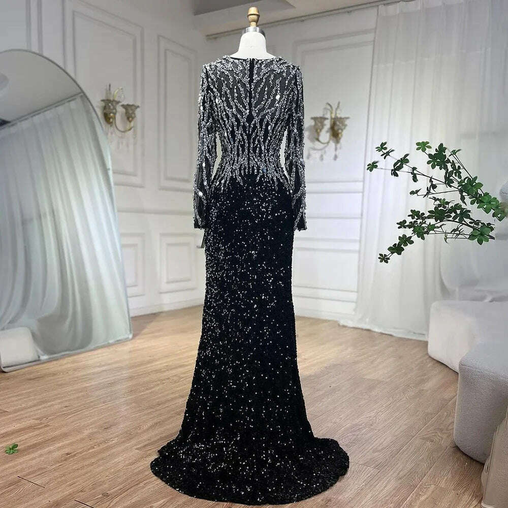 KIMLUD, Serene Hill Arabic Black Elegant Mermaid Beaded Luxury Evening Dresses Gowns for Women Wedding Party 2024 BLA72220, KIMLUD Womens Clothes