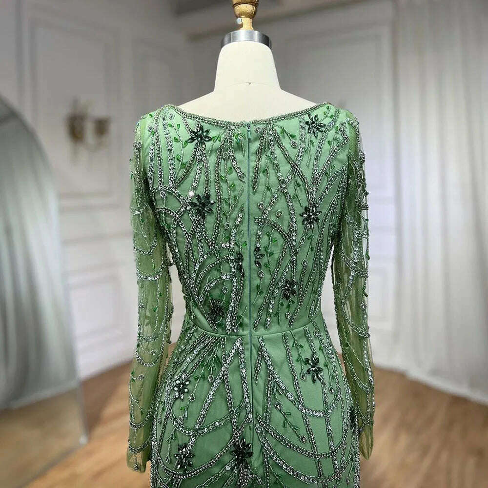 Serene Hill Luxury Dubai Green Mermaid Elegant Crystal Beaded Arabic Evening Dresses Gowns For Women Wedding Party 2023 BLA72242 - KIMLUD