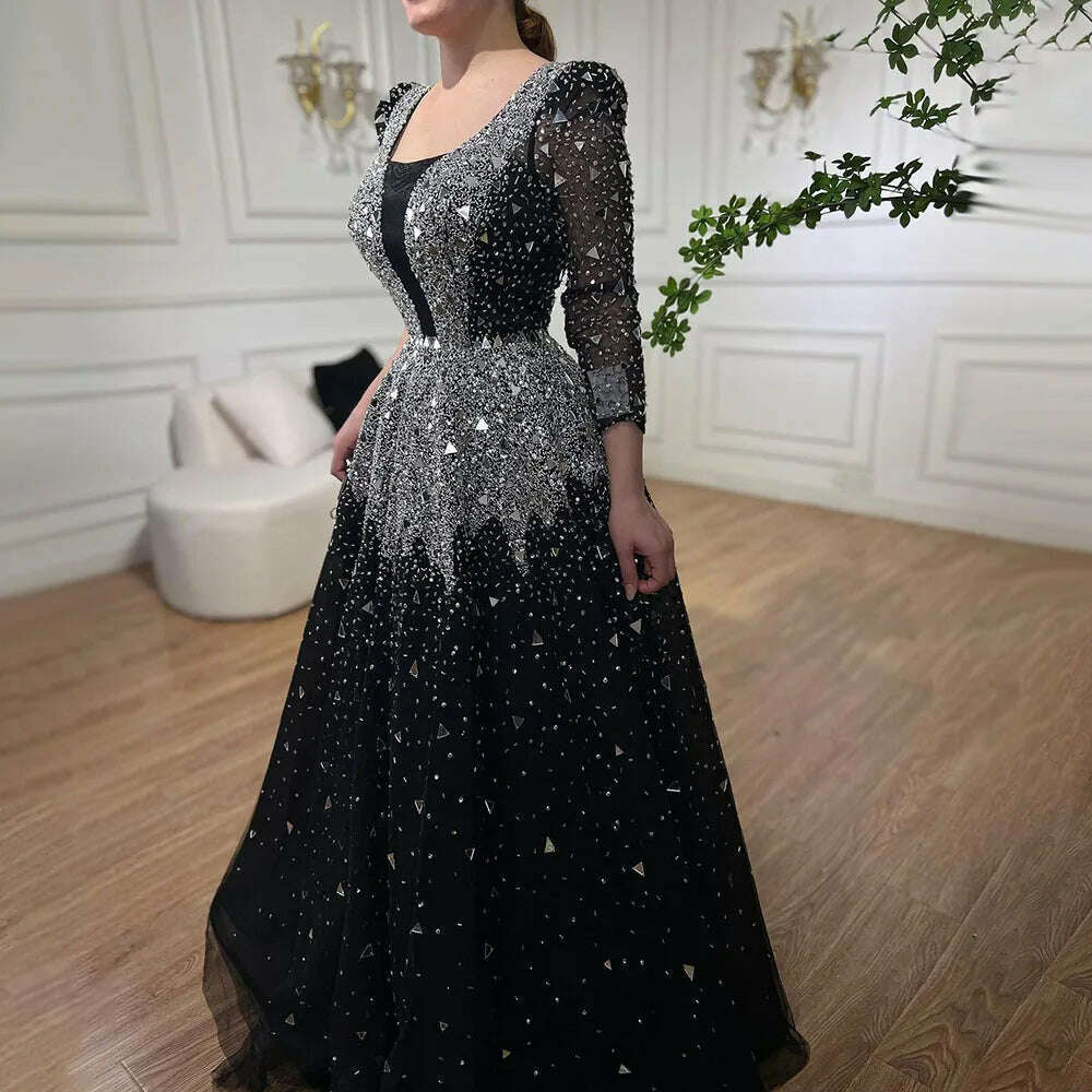 KIMLUD, Serene Hill Muslim Black A-Line Evening Dresses Gowns 2023 Beaded Luxury For Woman Wedding Party BLA71214, KIMLUD Womens Clothes