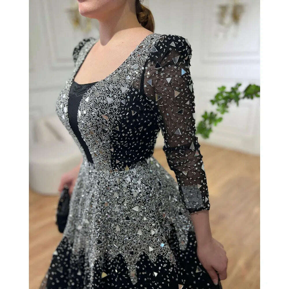 KIMLUD, Serene Hill Muslim Black A-Line Evening Dresses Gowns 2023 Beaded Luxury For Woman Wedding Party BLA71214, KIMLUD Womens Clothes