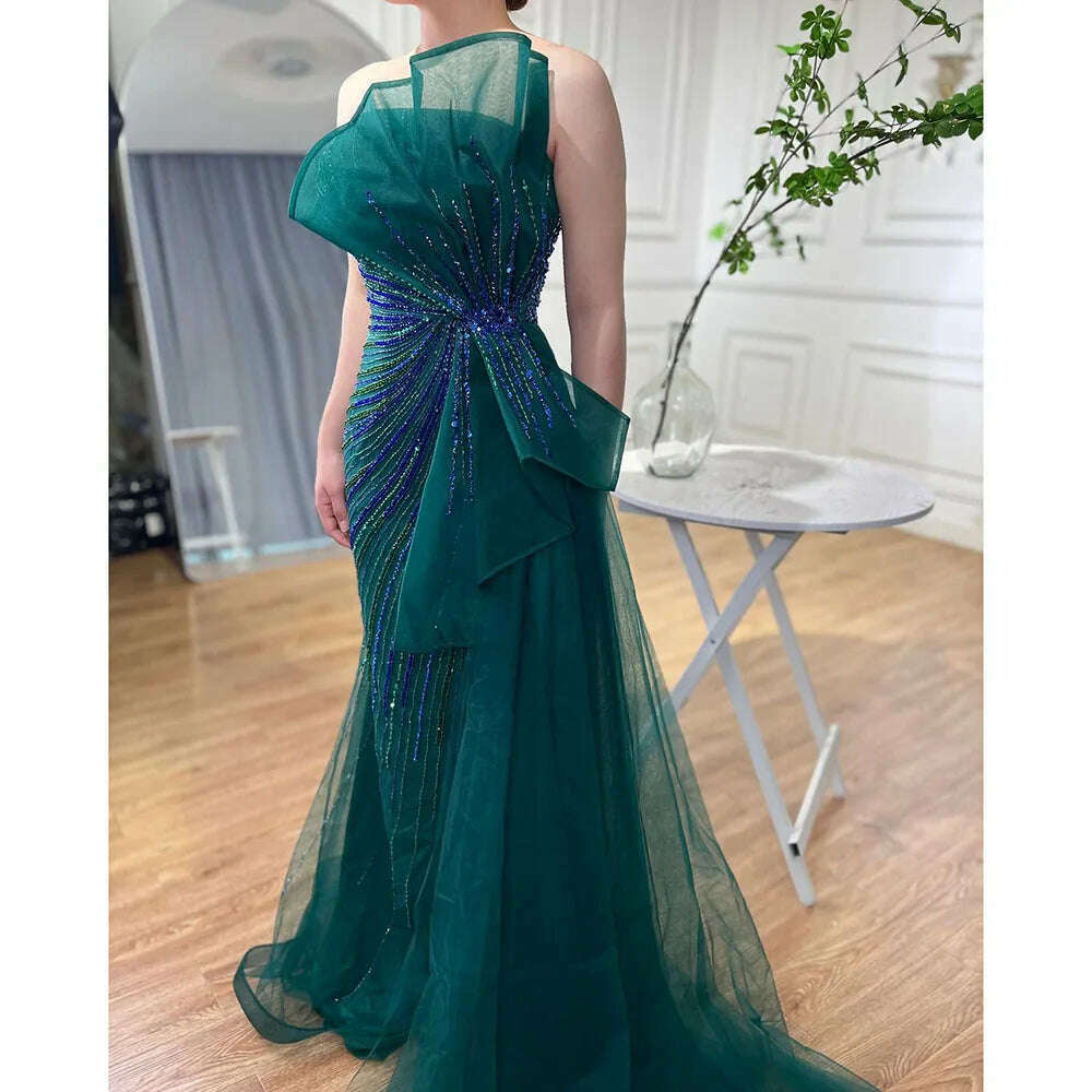 KIMLUD, Serene Hill Pink Green Strapless Beaded Mermaid High Split Evening Party Gowns 2023 Sexy Party Dresses For Women BLA72090, KIMLUD Womens Clothes