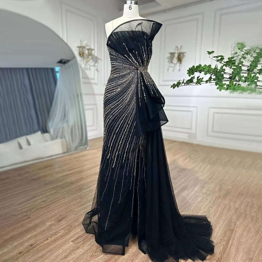 KIMLUD, Serene Hill Pink Green Strapless Beaded Mermaid High Split Evening Party Gowns 2023 Sexy Party Dresses For Women BLA72090, black / 16, KIMLUD APPAREL - Womens Clothes