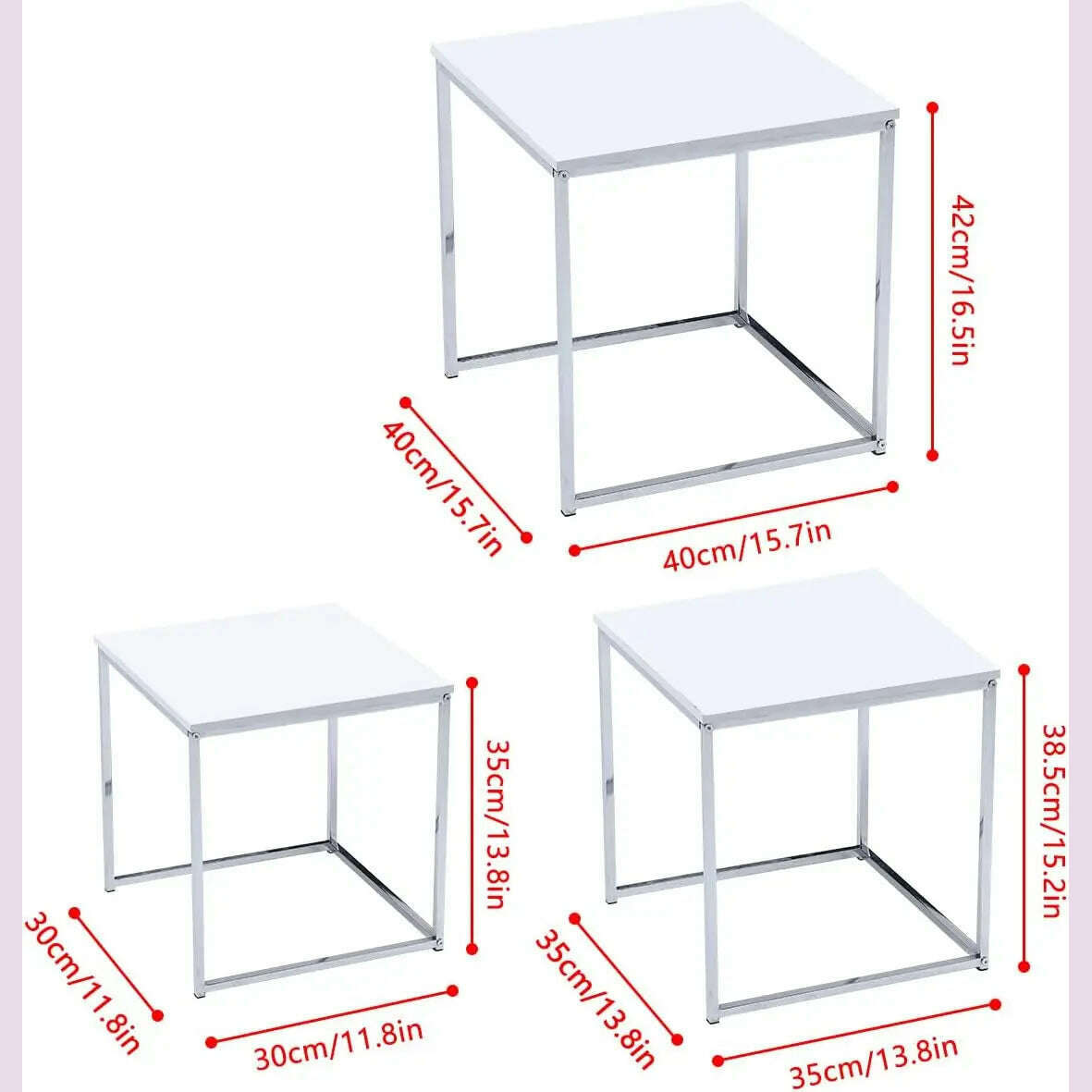 KIMLUD, Set of 3 Nesting Tables, High Gloss Nested Coffee Tables, Square Wooden End Tables with Metal Frame for Living Room, KIMLUD Womens Clothes