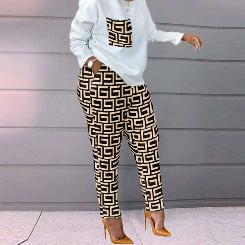 KIMLUD, Set Of Women Spring Autumn Two Pieces Casual Female Print Loose Pants Matching Suit Streetwear Long Sleeve Tops And Trousers Set, as picture / S, KIMLUD APPAREL - Womens Clothes