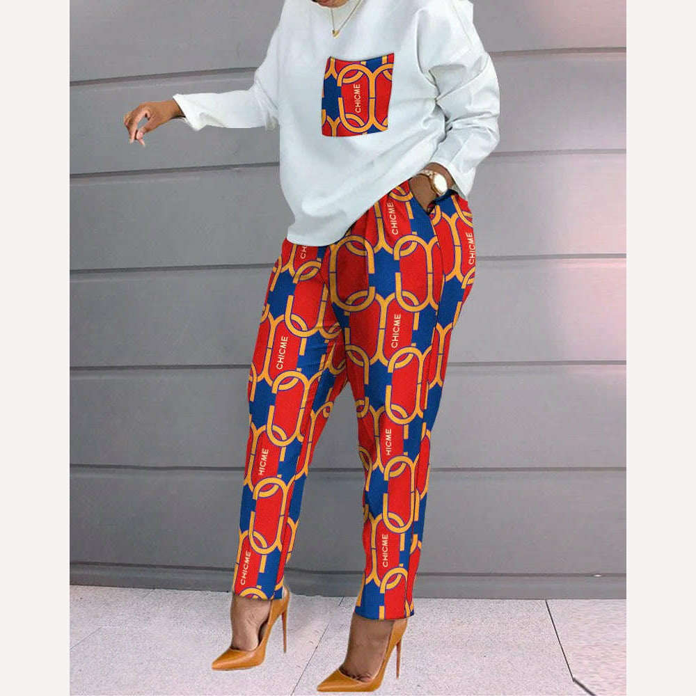 KIMLUD, Set Of Women Spring Autumn Two Pieces Casual Female Print Loose Pants Matching Suit Streetwear Long Sleeve Tops And Trousers Set, orange / S, KIMLUD APPAREL - Womens Clothes