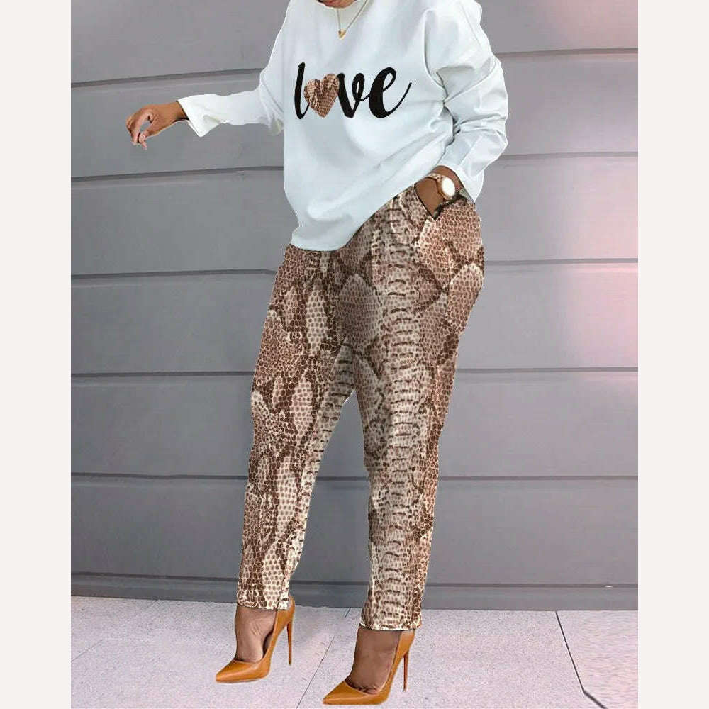 KIMLUD, Set Of Women Spring Autumn Two Pieces Casual Female Print Loose Pants Matching Suit Streetwear Long Sleeve Tops And Trousers Set, KIMLUD Womens Clothes