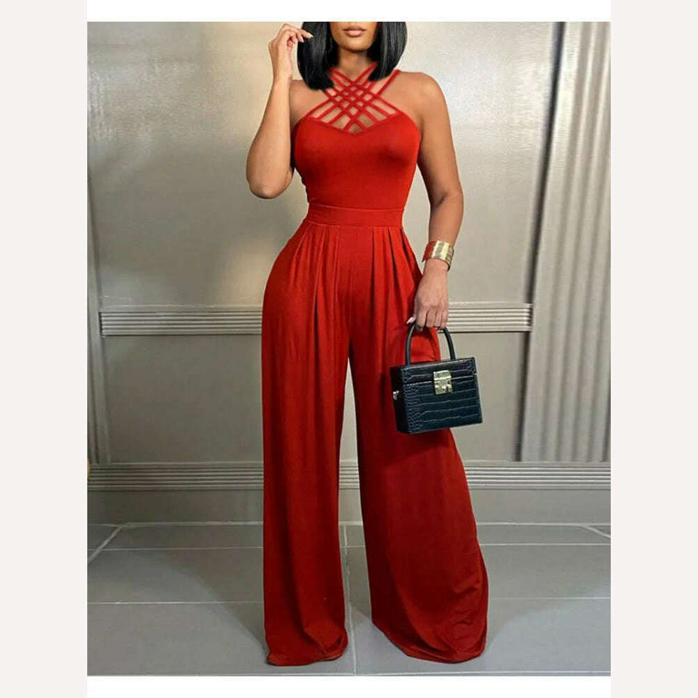 KIMLUD, Sets Outifits 2023 New Geometric Print Sleeveless Wide Leg Jumpsuit of One Fashion Casual Pieces for Women Elegant Female, LD83171D / S, KIMLUD APPAREL - Womens Clothes