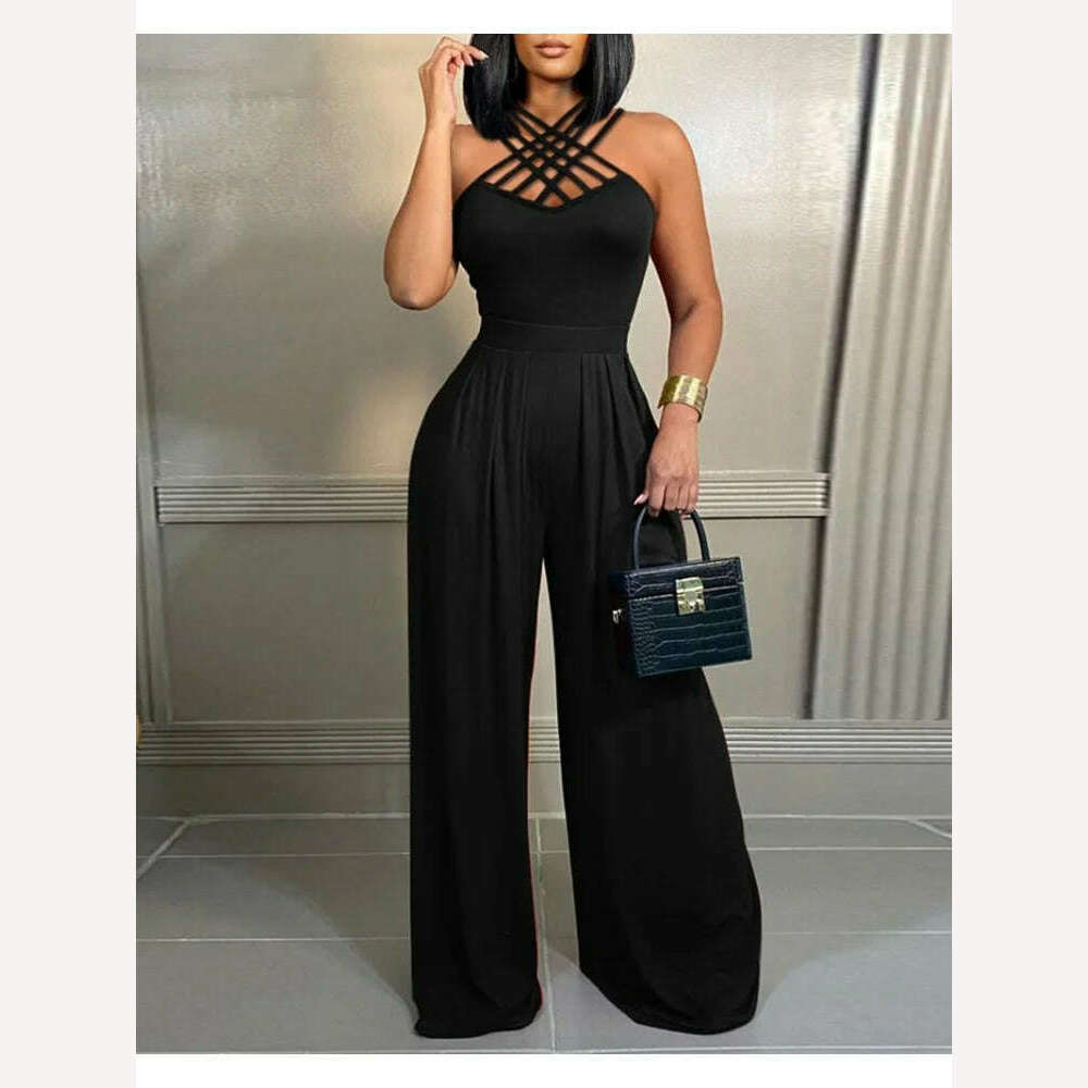 KIMLUD, Sets Outifits 2023 New Geometric Print Sleeveless Wide Leg Jumpsuit of One Fashion Casual Pieces for Women Elegant Female, LD83171E / XXL, KIMLUD APPAREL - Womens Clothes