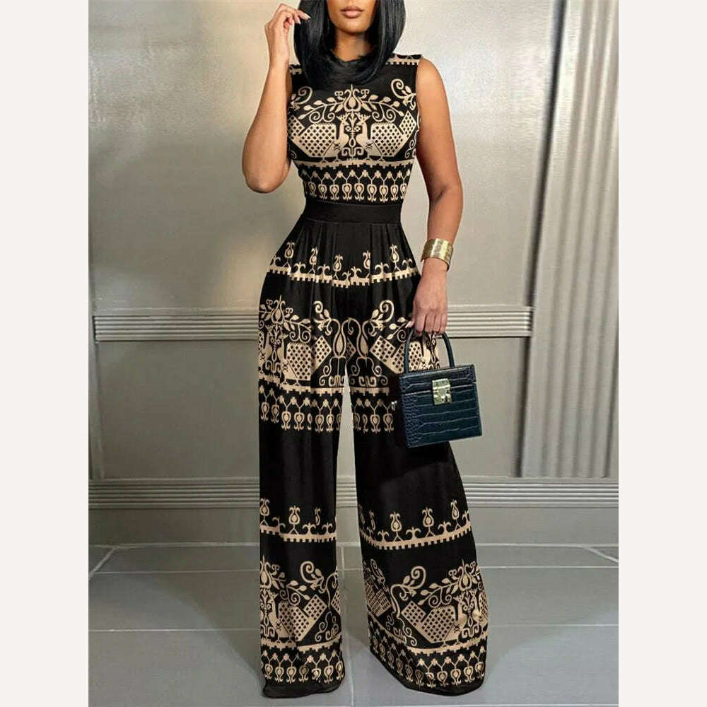 KIMLUD, Sets Outifits 2023 New Geometric Print Sleeveless Wide Leg Jumpsuit of One Fashion Casual Pieces for Women Elegant Female, LD83171 / S, KIMLUD APPAREL - Womens Clothes