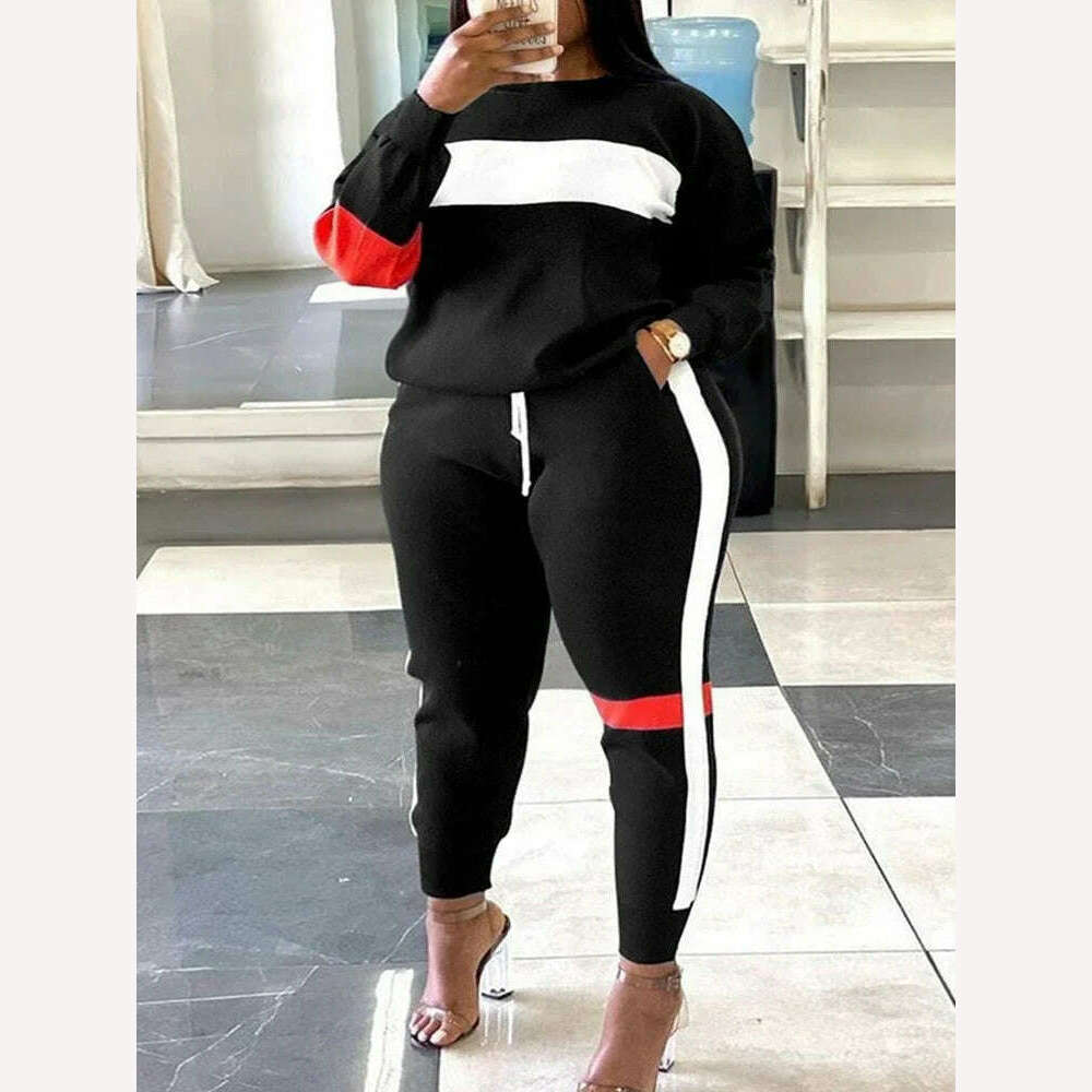 KIMLUD, Sets Outifits 2023 New Plus Size Geometric Print Colorblock Sweatshirt & Striped Sweatpants Set of Two Fashion Casual Pieces, LPU390203A / XL, KIMLUD APPAREL - Womens Clothes