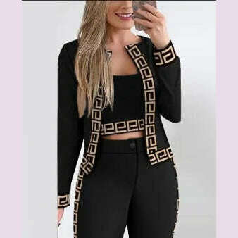 Sets Outifits Women 2024 Spring Autumn 3 Piece Set Plaid Print Crop Top & Pants Set With Coat Fashion Casual Elegant Female Set - KIMLUD