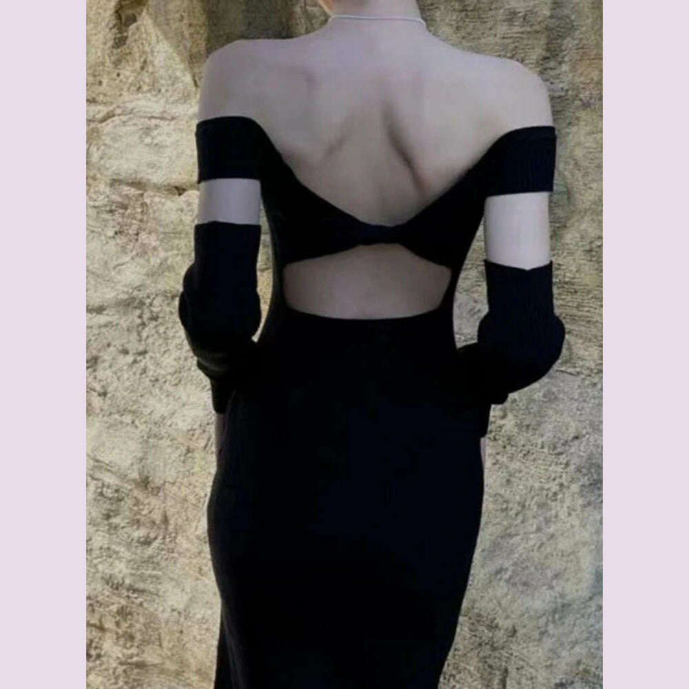 Sexy Bodycon Black Knitted Midi Dress Women's Elegant Slim Casual Party Evening Sweater Vestidos Fashion Female Clothes - KIMLUD