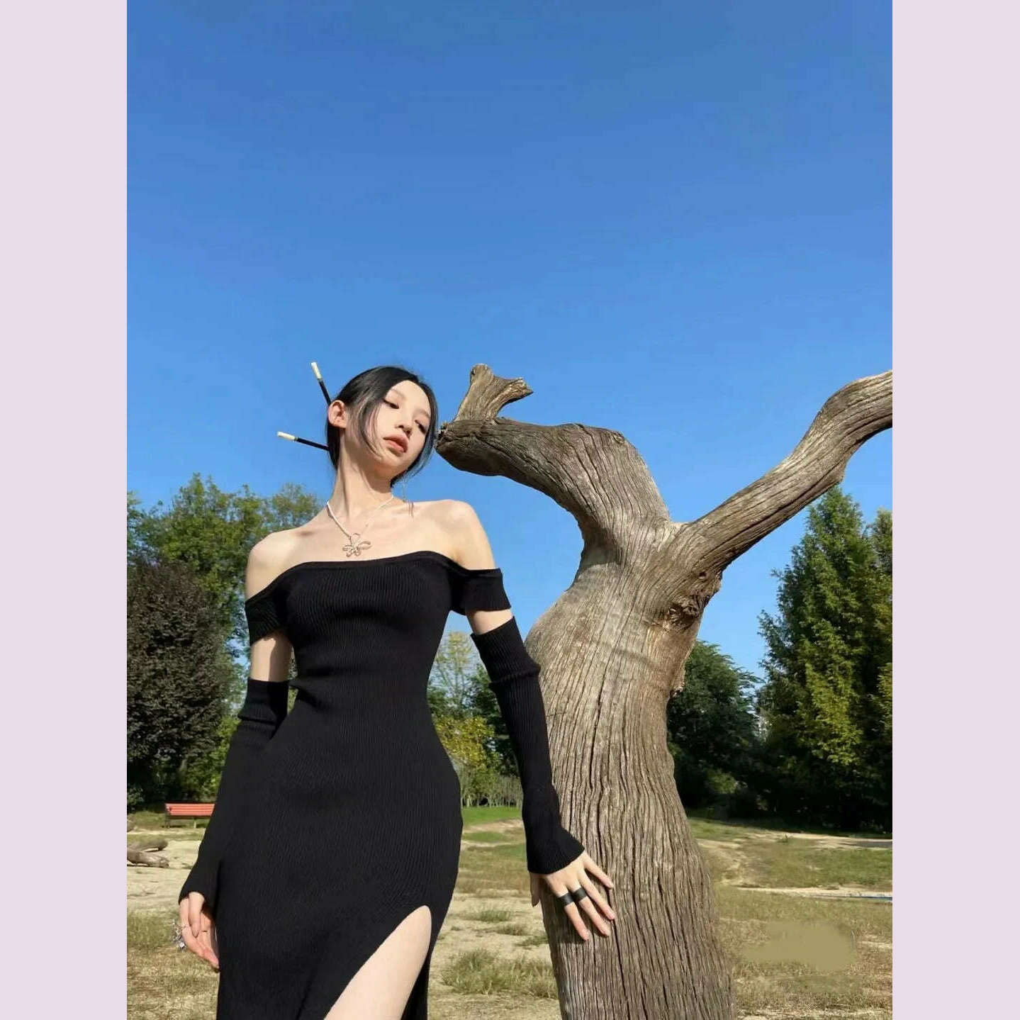 Sexy Bodycon Black Knitted Midi Dress Women's Elegant Slim Casual Party Evening Sweater Vestidos Fashion Female Clothes - KIMLUD