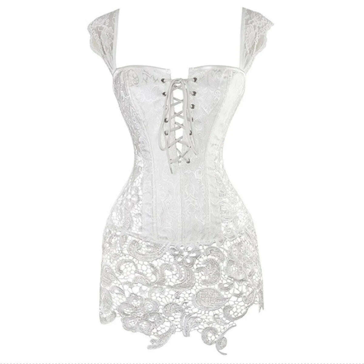 KIMLUD, Sexy Burlesque Lingerie Gothic Faux Leather Steampunk Corset Plus Size Black Lace Bustier Overbust Corsage Korsett Corsets Top, White / L, KIMLUD APPAREL - Womens Clothes