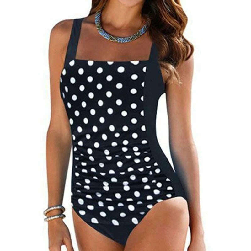 Sexy Dot One-Piece Large Swimsuits Closed Plus Size Swimwear For Pool Beach Body Bathing Suit Women Summer Female Swimming Suit - KIMLUD
