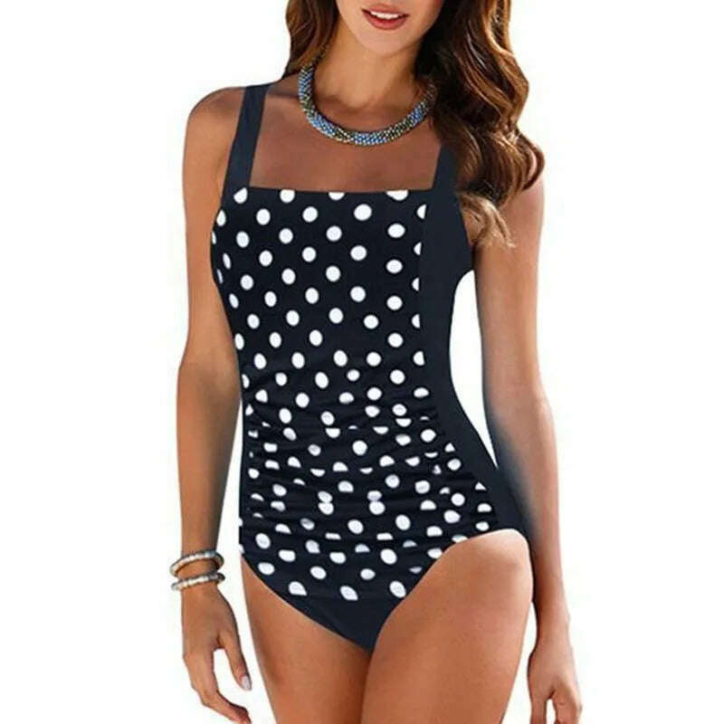 Sexy Dot One-Piece Large Swimsuits Closed Plus Size Swimwear For Pool Beach Body Bathing Suit Women Summer Female Swimming Suit - KIMLUD