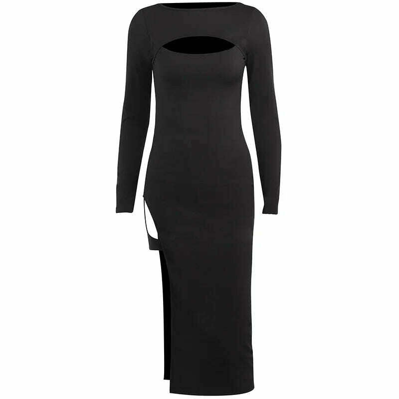 KIMLUD, Sexy Dress Temperament платье Chest Hollow Leggings Split Fork Bag Hip Vestidos Autumn Skirt Midi Dresses For Women 2023 платье, KIMLUD Womens Clothes