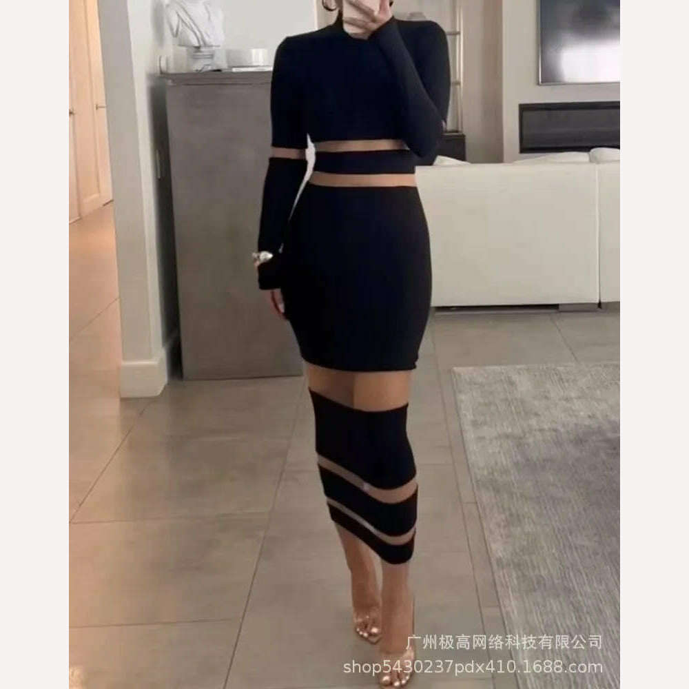 KIMLUD, Sexy Dress Y2k Fashion Versatile Casual Off Shoulder Lace Patch Long Sleeve Midi Dresses of Female Autumn and Winter New 2023, KIMLUD Womens Clothes