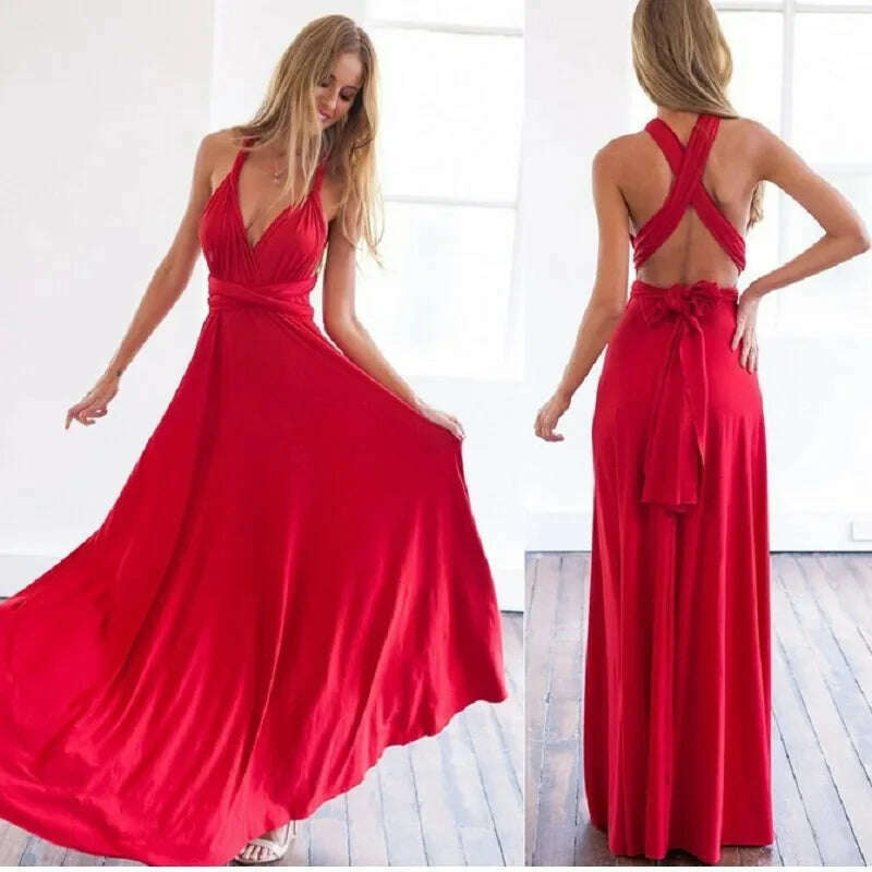 Sexy Fashion BandageLong Dresses Women Girl Summer Boho Female Red Long Dresses Fashion Multi Rope Bandage Drersses for Party - KIMLUD