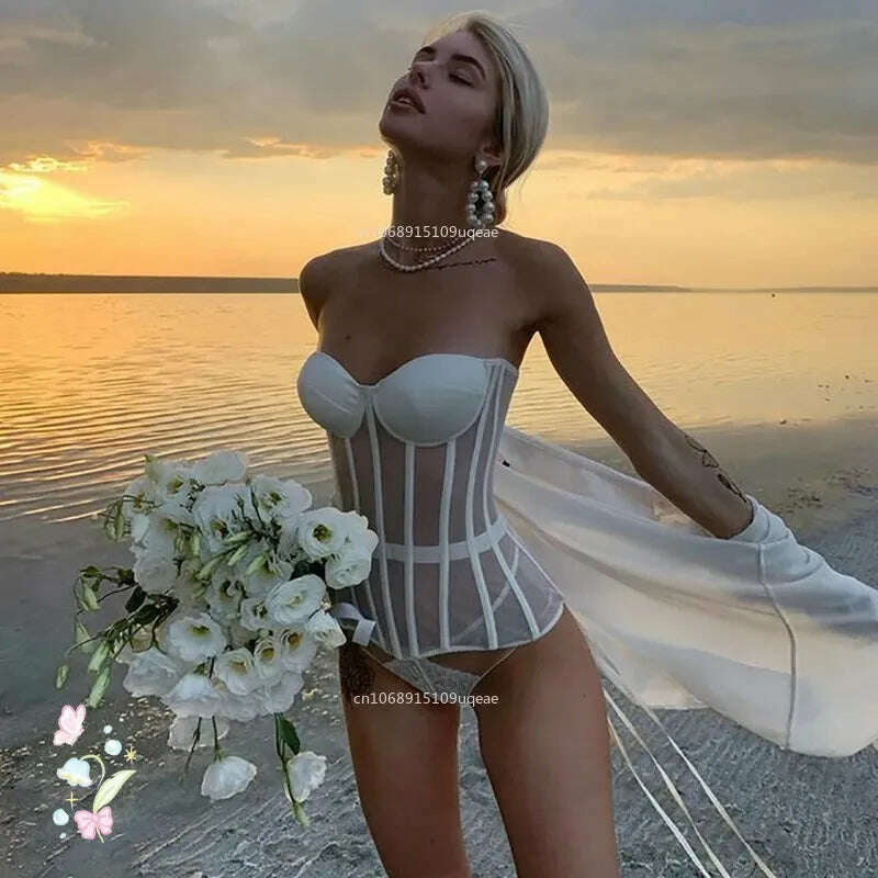 KIMLUD, Sexy Gothic Underbust Corset Women Black Transparent Bra Party Lingerie and Waist Cincher Bustiers Top Workout Shape Body Belt, KIMLUD Womens Clothes