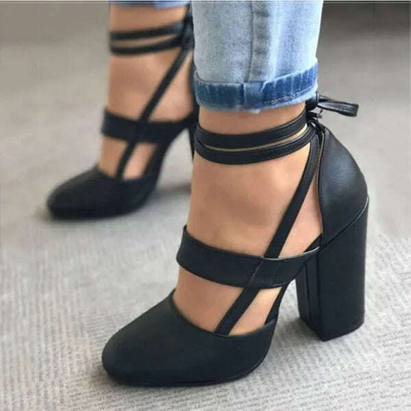 KIMLUD, Sexy Heeled Sandal High Heels Sandals Women Femme Gladiator Summer Party Wedding Shoes Women Thick Heels Zapatos De Muje, black pu / 43, KIMLUD APPAREL - Womens Clothes