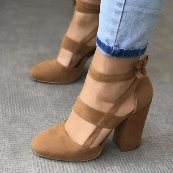 KIMLUD, Sexy Heeled Sandal High Heels Sandals Women Femme Gladiator Summer Party Wedding Shoes Women Thick Heels Zapatos De Muje, Brown / 35, KIMLUD APPAREL - Womens Clothes