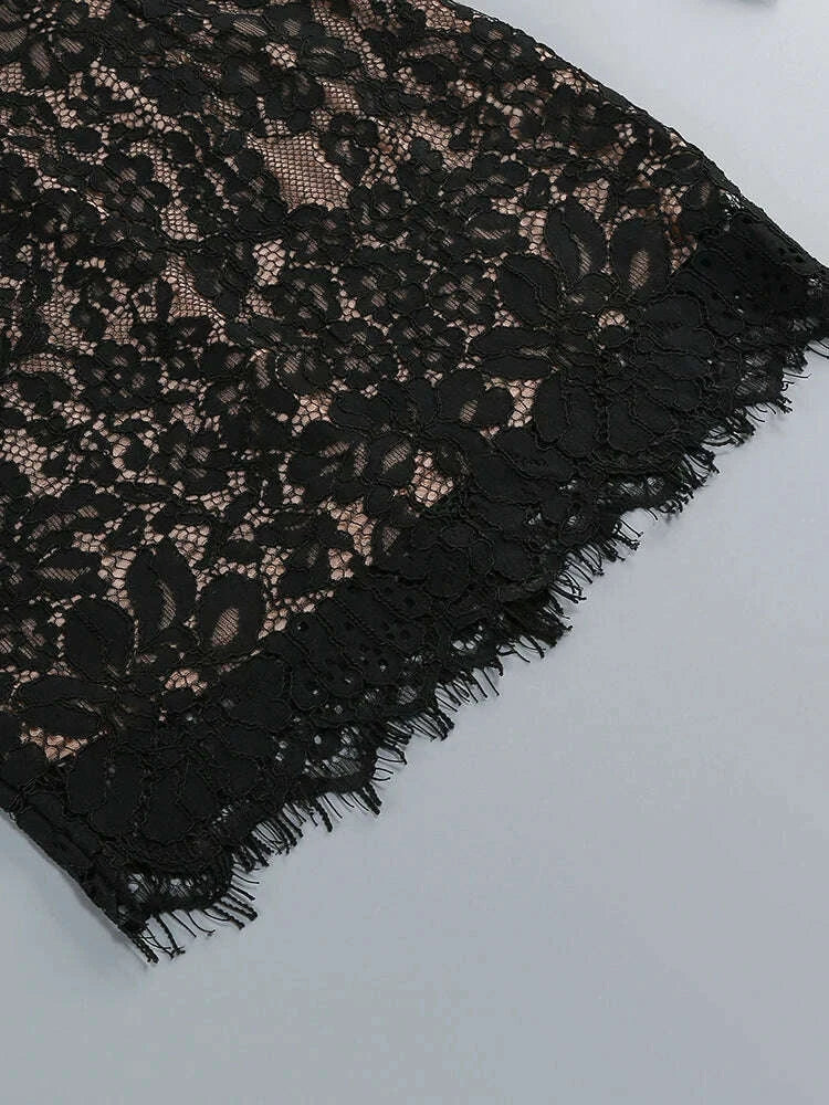 Sexy Long Sleeve High Neck Cut Out Lace Mini Dress Women Elegant Black Backless Bodycon Dresses Celebrity Evening Party Gowns