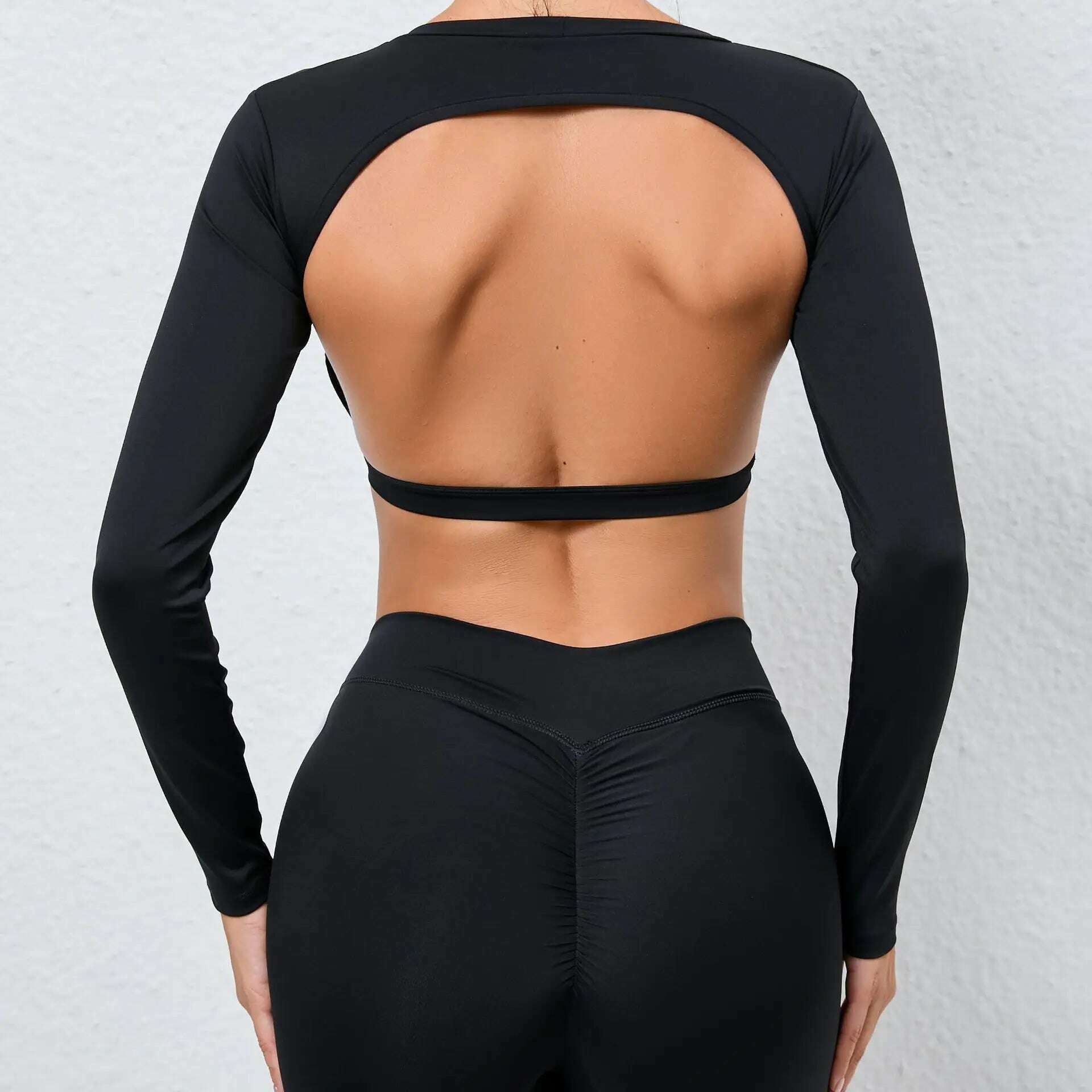 Sexy Long Sleeve Yoga Clothes Backless Gym Top Women Breathable Fitness Crop Yop Quick Dry Sportswear Women Workout Top Female - KIMLUD