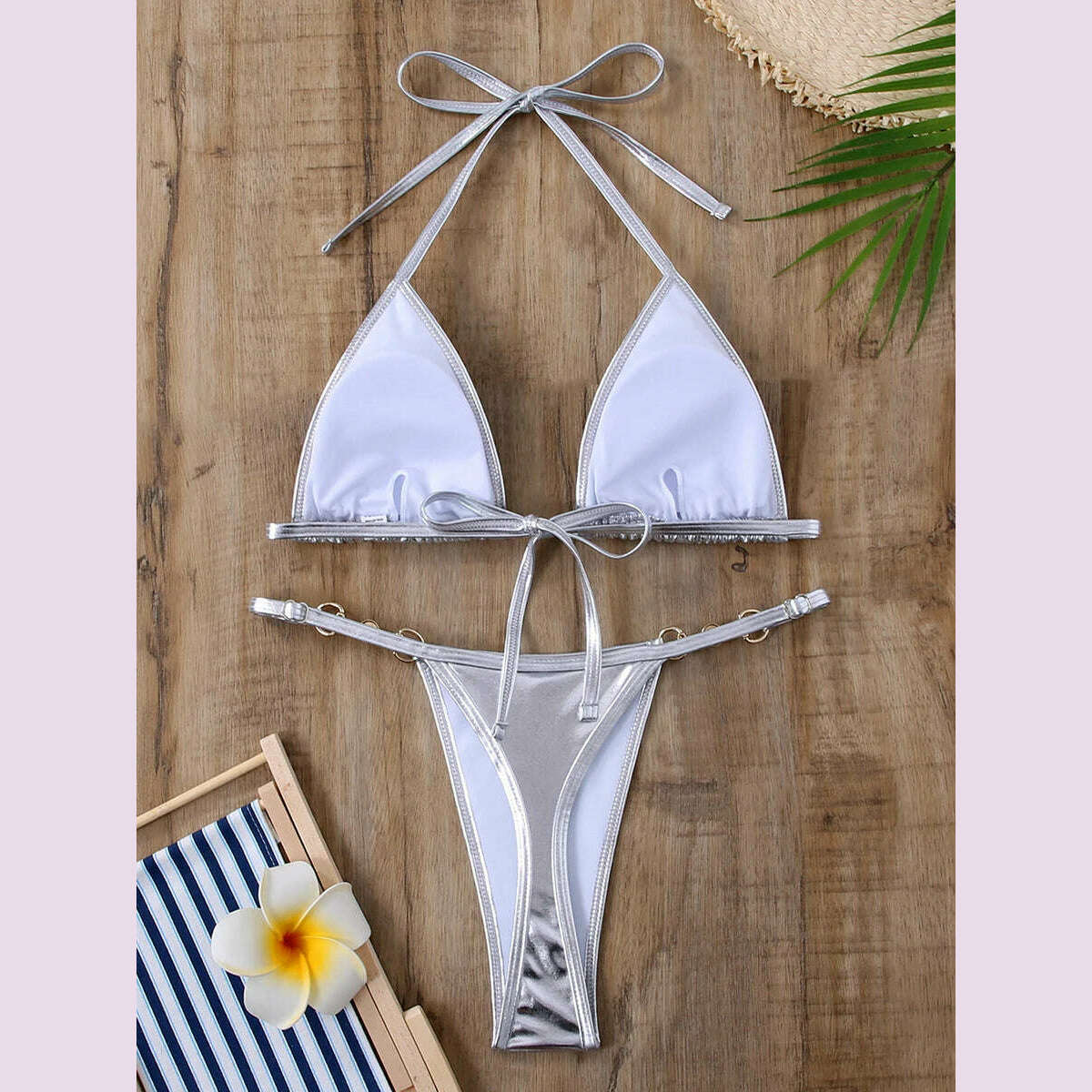 KIMLUD, Sexy Micro Bikini 2024 Women Swimwear Metallic Halter Triangle Bikinis Sets Thong Swimsuit Female Bathing Suit Brazilian Biquini, KIMLUD Womens Clothes