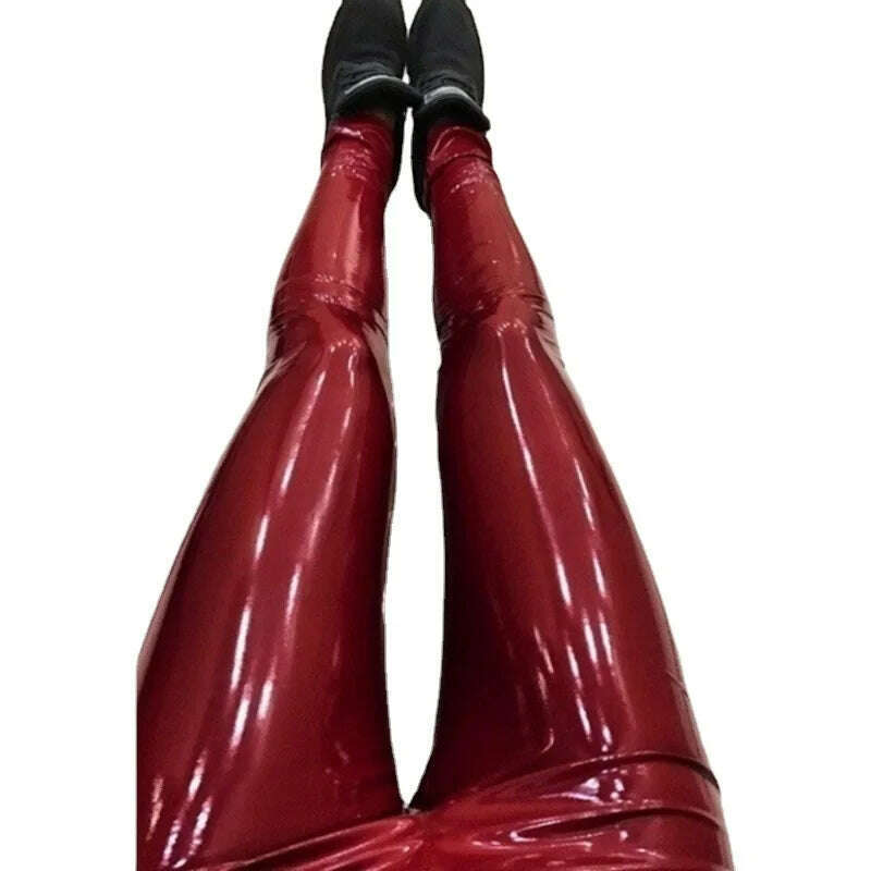 KIMLUD, Sexy Mirror PU Shiny Leather Pants Women's Elastic High Waist Pants Shinny Slim Pencil Trousers Sexy Nightclub Leather Pants, KIMLUD Womens Clothes