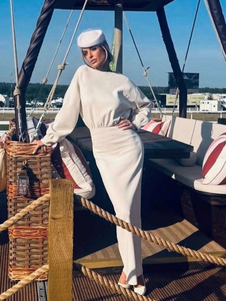 Sexy O Neck Long Sleeve Patchwork Maxi Bandage Dress Women White Winter Bodycon Long Runway Evening Club Party Dresses Outfits