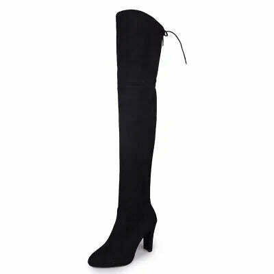KIMLUD, Sexy Party Boots Fashion Suede Leather Shoes Women Over the Knee Heels Boots Stretch Flock Winter High Boots botas Drop Shipping, Black / 4, KIMLUD APPAREL - Womens Clothes