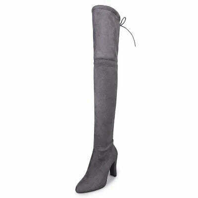 KIMLUD, Sexy Party Boots Fashion Suede Leather Shoes Women Over the Knee Heels Boots Stretch Flock Winter High Boots botas Drop Shipping, Gray / 4, KIMLUD APPAREL - Womens Clothes