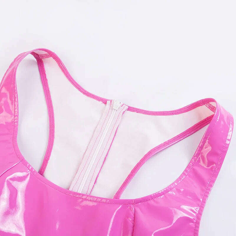 KIMLUD, Sexy PU Patent Leather Sheath Tank Dress PVC Latex Nightclub Dresses Bodycon Package Hip Summer Women Short Mini Low Cut Slim, KIMLUD Womens Clothes