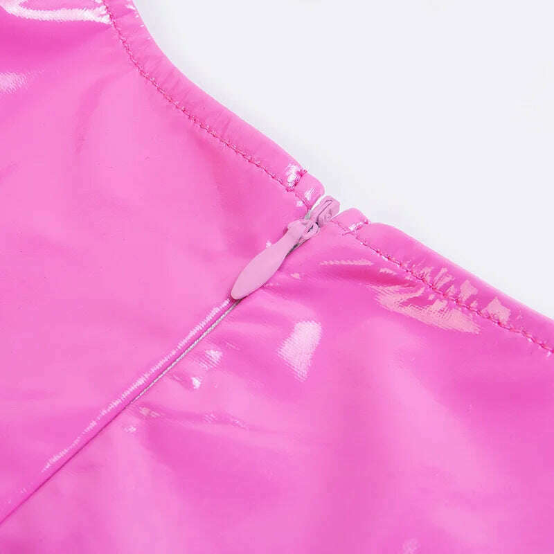 KIMLUD, Sexy PU Patent Leather Sheath Tank Dress PVC Latex Nightclub Dresses Bodycon Package Hip Summer Women Short Mini Low Cut Slim, KIMLUD Womens Clothes