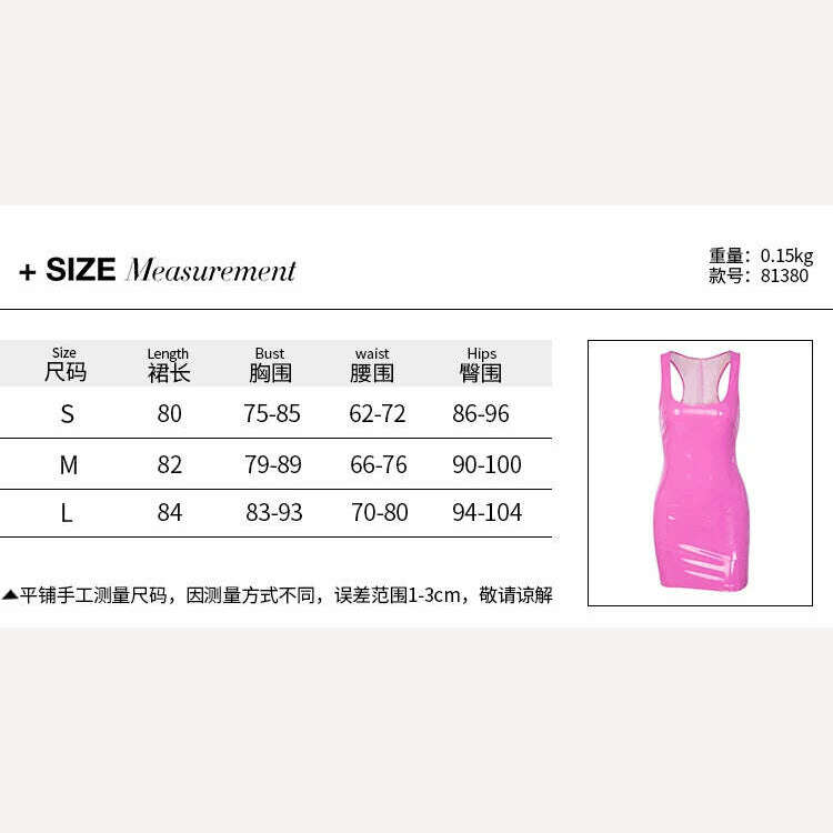 KIMLUD, Sexy PU Patent Leather Sheath Tank Dress PVC Latex Nightclub Dresses Bodycon Package Hip Summer Women Short Mini Low Cut Slim, KIMLUD Womens Clothes